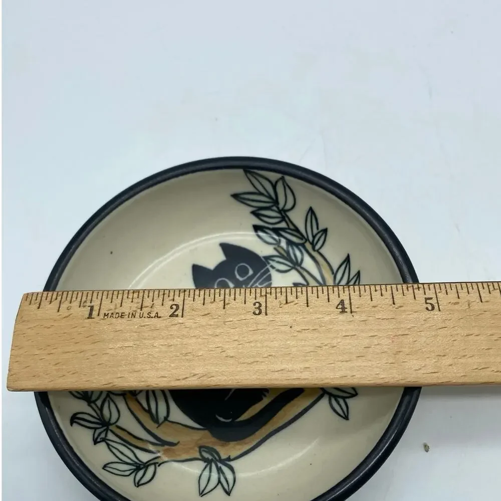Karen Donleavy Black Cat Bowl on a Branch Studio Pottery signed KD‎